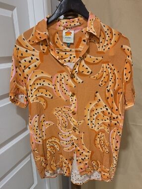 FARM Rio Orange Banana-Pattern Short Sleeve Button-Down Shirt